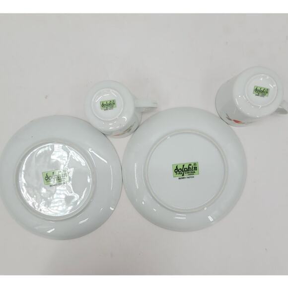 HP Vintage Dolphin Japan Porcelain Berry Strawberry 2 Snack Plate Cup Set 1-2 - Picture 8 of 13